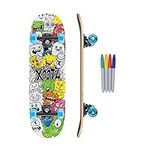 Xootz Kids Sketch Ya Deck, Colour In Skateboard for Beginners, Double Kick Trick Board, 28'' Maple Deck, Ages 3+, White, One Size