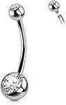 OUFER 16mm Titanium Belly Button Rings Internally Threaded Navel Piercing Jewelry Round CZ Belly Ring for Women