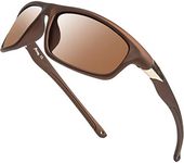 A LONG Polarized Sports Sunglasses For Men Driving Fishing Running Cycling Glasses 100% UV Protection, Matte Brown Frame/Brown Lens, xl - large