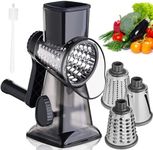 HANSGO Rotary Cheese Grater, Manual Cheese Shredder with Handle and 3 Interchangeable Blades Kitchen Vegetable Slicer for Fruit Nuts Black