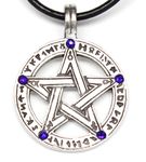 Trilogy Jewelry Pewter Pentagram with Runes Pendant on Leather w/5 Austrian Crystals for Birthday (Sept-Blue)