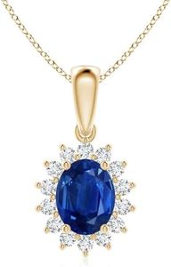 Angara Natural Blue Sapphire Pendant for Women | Oval Sapphire Pendant with Floral Diamond Halo in Yellow Gold | September Birthday, Anniversary, Gemstone Jewelry Gift | AAA | 8x6mm
