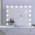 Vanity Mirror Makeup Mirror with Lights, Large Hollywood Lighted Mirror with 14 Dimmable LED Bulbs, Smart Touch Control, Tabletop or Wall-Mounted, Detachable 10x Magnification (Silver-62x51.2cm)