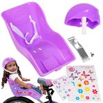 The Original Doll Bicycle Seat & Helmet Pack (Purple)-Attachment Accessory for All 18"-22" Dolls & Stuffed Animals-Decorate Yourself Decals! Kids Gift, Fits Most Bikes Compatible with American Girl