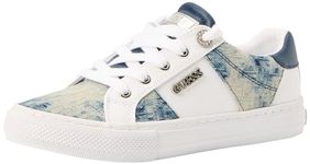 GUESS Women's Loven Sneaker, White/Blue 171, 8