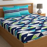 Home Ecstasy Cotton Fitted King Bedsheets with 2 Pillow Covers Cotton, 140tc Geometric Navy Blue Bedsheets for King Bed Cotton 72” x 78” or 6ft x6.5ft