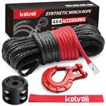 Kolvoii Synthetic Winch Rope Kit, 1/4" x 50ft Winch Cable with Steel Hook, Winch Line Stopper and Safety Pull Strap for ATV UTV Off-Road Vehicle etc(Grey Rope, Red Hook)