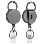 2 Pack Heavy Duty Retractable Badge Holder Reel, Will Well Metal ID Badge Holder with Belt Clip Key Ring for Name Card Keychain [All Metal Casing, 27.5" Kevlar Cord, Reinforced Id Strap]