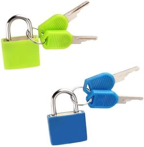 Lansonee 2 Pcs Luggage Lock with Key - Mini Padlock for Gym Locker, Suitcase, Backpack - Zinc Alloy Travel Locks (Blue & Green)