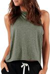 LASLULU Womens Athletic Crop Tops Sleeveless Workout Shirts Cute Tops Flowy Running Shirts Gym Muscle Tank Casual Tops(Army Green X-Large)