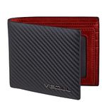 VISOUL Mens Bifold Wallet with 2 ID Windows Carbon Fiber Leather, RFID Blocking Multi Card Holder Wallet with 2 Money Compartments, Stylish Two-tone Back Pocket Wallet for Men (Black+Burgundy)