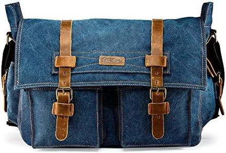 Messenger Bag for Laptop Vintage Canvas Leather Crossbody Satchel Shoulder Computer Bag Travel Office Messenger Bag, Blue, 17 inch, Vintage