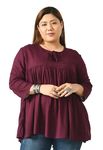 SAAKAA Women's Rayon Burgundy Embroidery Top