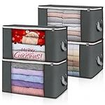 Large Storage Bags, 4 Pack Clothes Storage Bins Foldable Closet Organizers Storage Containers with Durable Handles Thick Fabric for Blanket Comforter Clothing Bedding 90L (Gray)