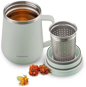 LocknLock Metro Tea Mug Mint 13oz/400ml, Tea and Coffee Mug Cups with Tea Infuser Strainer, Lid and Handle, Double Wall Stainless Steel Vacuum Insulated Travel Tumbler