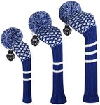 Scott Edward Golf Headcovers for Woods Set of 3 Fits Well Driver(460cc) Fairway Wood and Hybrid(UT) The Perfect Change for Golf Bag (Blue White Reticulated)