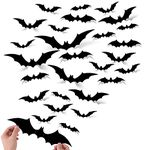 88PCS Halloween 3D Bats Decoration, 4 Different Sizes Realistic PVC Large Scary Black Spooky Bat Sticker for Home Decor DIY Wall Decal Bathroom Indoor Hallowmas Party Supplies