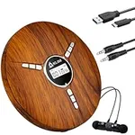 KLIM Discman Portable CD Player with Headphones, Built-in Battery - New Version - CD Players for Home, Car - Compatible w/SD Card, CD, CD-R, CD-RW, MP3, WMA - 5 EQ Effects - Walkman CD Player - Wood