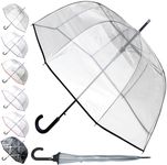 60MPH Rare Automatic Clear Umbrella - Windproof Dome Umbrella Strong - See Through Transparent Clear Plastic Canopy - Best for Visibility - Designer Fiberglass Men Women - Black Trim