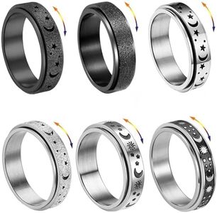 APMGONT 6pcs Bagues Anti Stress en Acier Inoxydable pour Femme Homme Bague Bande Ensemble Hommes Anneaux Spinner en Acier Inoxydable Bague Lune Étoile Pour Relaxation Mariage Promise (65)