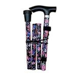 Life Healthcare Walking Stick for Women, for Elderly Or Disabled, Folding Adjustable Height, Black Floral Colour Pattern, Right Or Left Handed, Non-Slip Rubber Tip, Wrist Strap, Lightweight