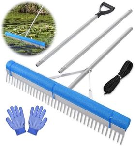 Floating Weed Lake Rake, 36" Aluminum Landscape Rake with Adjustable Handle, 33FT Rope & Float, Weed & Algae Removal of Leaves, Floating Scum, Multifunctional Detachable Aquatic Weed Rake with Gloves