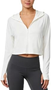 TrekWave Women's UPF 50+ Sun Protection Crop Top Hoodie - Quick Dry Swim Cover Up with Thumb Holes & Ponytail Port
