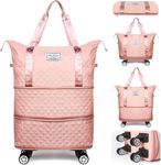 JD FRESH Design Duffel Trolley Bags for Travel, Luggage Bags for Travel, Rolling Duffle Bag with Wheels, Travel Bags for Luggage Trolley, Expandable Foldable Duffle Bag with Wheels - Pink