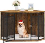 YITAHOME Corner Dog Crate Furniture, 43.7 inch Dog Kennel Furniture with Metal Mesh, Wooden Dog Crate End Table, Small Medium Dogs, Brown