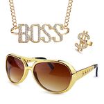 JeryWe 3 Pcs Hip Hop Costume Kit 80s 90s Rapper Accessories Gold Chain Sunglasses Ring Supplies Hip Hop Rapper Disco Party