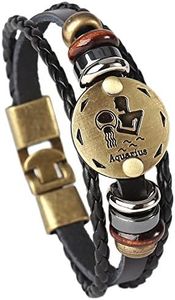 Hamoery Punk Alloy Leather Bracelet For Constellation Braided Rope Bracelet Bangle, 7.8 inches, Leather