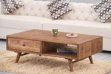 SMAART CRAAFTS TEO Solid Wood Centre Table for Living Room - Textured Top Coffee Table with One Drawer | Pure Mango Wood, Honey Teak Finish | Tea Table Furniture for Home |