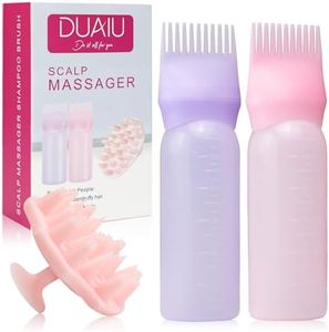 DUAIU Scalp Massage Brush with 2Pcs Root Comb Applicator Bottle, Silicone Massager Hair Oil Applicator Bottles Set for Scalp, Shampoo Scrubber Applicator for Hair Dye and Hair Care Tools