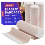 Pamiou Elastic Bandage Wrap 6” Wide, 4 Pack High-Performance Compression Bandage Wrap with Strong Self-Closing, Reusable, Excellent Elasticity for Legs, Ankle, Knee, Tummy, Body, Wrist