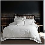 Luxury Bordered Striped Duvet Covers, Embroidered Bedding Sets King Size, Warm Bed Cover, White/Black