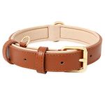 HEELE Soft Leather Dog Collar Medium Dogs Breathable Padded with D Ring, Adjustable Classic Dog Pet Collar, Brown, M