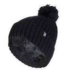 HEAT HOLDERS - Ladies Thick Chunky Ribbed Cuffed Thermal Insulated Winter Pom Pom Bobble Hat (One Size, Black (Arden))