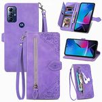 Refilerss Motorola Moto G Play (2023) Wallet Case Zipper Pocket with Card Holder Slot Magnetic Closure Lanyard Flip Cover for Moto G Play 2023 6.5 inch - Purple