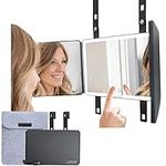 Verivue 3 Way LED Self Haircut Mirror, Lighted Trifold 360 Mirror for Cutting/Styling Hair, Shaving, Makeup, Real Glass, Includes Adjustable Height Over The Door Brackets, Travel Bag, Tabletop Stands