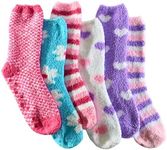 Tipi Toe Women's 6-Pairs Vibrant Solid Colors Stripes Heart Flowers Pattern Premium Soft Microfiber Winter Soft Fuzzy Crew Socks, FZ05-T1