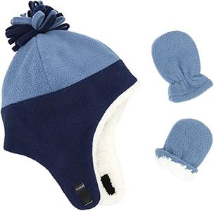 Baby Winter Hat Mittens Toddler Hats for Boys Girls Sherpa Lined Toddler Gloves Infant Baby Hat and Mitten Set (2-5 Years, Blue-Flower)