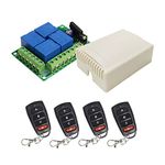 QIACHIP 12V 4 Channels Wireless Relay Remote Control Switch 433Mhz RF 10A Universal 4CH Receiver Module with 4 Transmitters Remote Controller for Lights,Garage Door,Motor,DIY