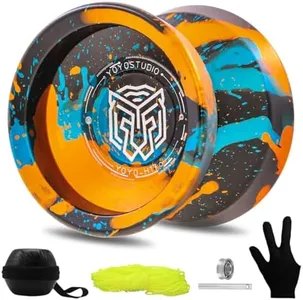 YOYOSTUDIO H17 Responsive Yoyo Professional Dual Purpose Yoyo for Kids 8-12 Unresponsive Yo Yo for Adults with Yoyos Bearings Kits, 10 Yo-Yo Strings, Case & Glove (Black Gold Blue)