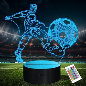 3D Football Night Light, CooPark Football Illusion Optical Hologram Bedside LED Lamp with16 Color Changing Remote Control Dimmable Timer, Cool Bedroom Table Decor Birthday Gift to Kid Boy Teen Men