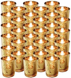 Royal Imports Gold Mercury Glass Votive Candle Holder, Table Centerpiece Tealight Decoration for Elegant Dinner, Party, Wedding, Holiday, Set of 36 (Unfilled)