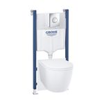 GROHE Solido Compact 5-in-1 Set - Wall Hung Toilet with Concealed Frame 1.13m (Flushing Cistern GD 2 3&6l, Flush Plate Chrome, Rimless WC, Soft Close Seat, Wall Brackets, Noise Protection), 103843SH00
