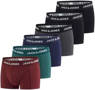 JACK & JONES Set di 6 boxer da uomo, Basic Trunk, boxer elasticizzati, biancheria intima, in cotone, nero, rosso, verde, blu, grigio, S, M, L, XL, XXL, 3XL, Confezione da 2, M