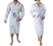 Cacala 100% Turkish Cotton Kimono Design Pestemal Unisex Bathrobe, Luxurious Soft Hooded Bathrobes for Men Women, Quick Dry Extra Absorbent Luxury Plush Long Robe,Silver/Grey