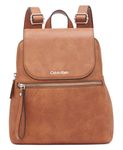 Calvin Klein Women's Reyna Novelty Key Item Flap Backpack, Caramel Mix, One Size