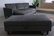 Furnituremaxi Velvet Reversible Corner Sofa Bed with Storage Chaise and Ottoman Bench in Grey, Wood, One Size